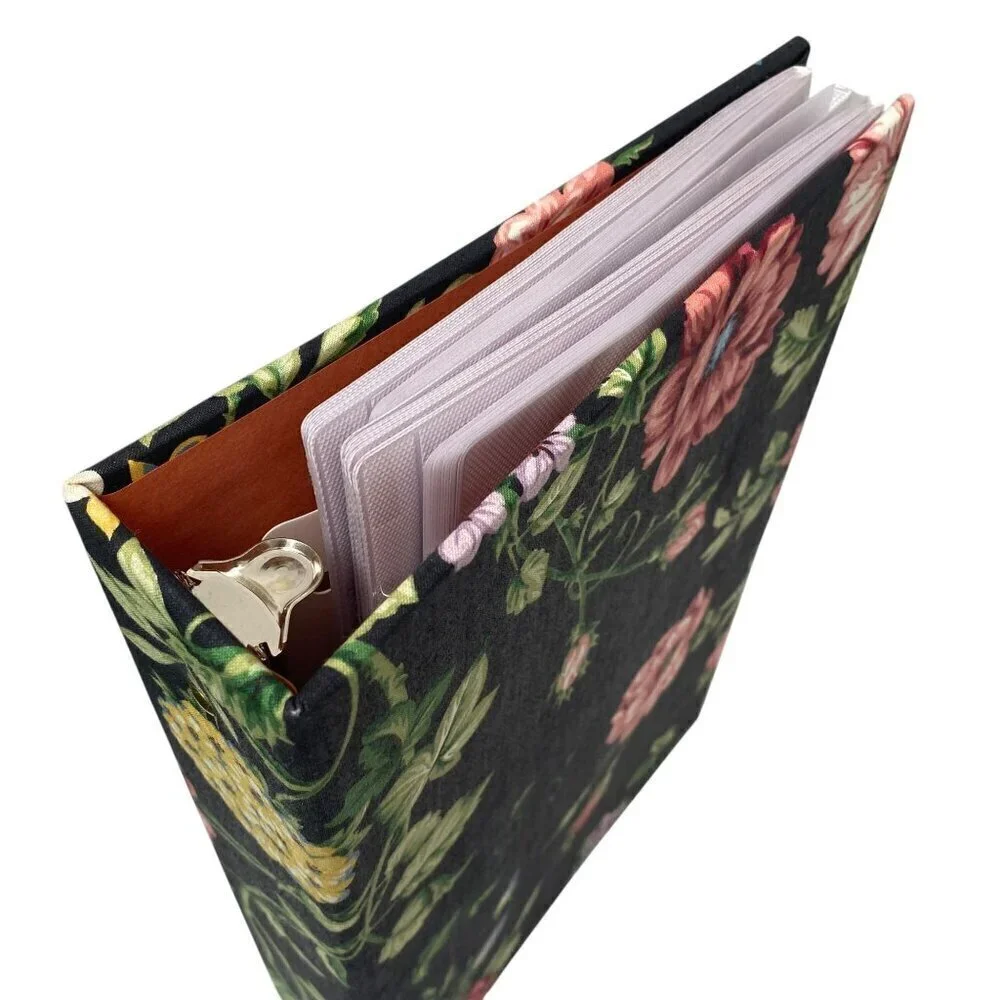 Large Photo Album Fabric Cover Black Floral F 216 photos 4x6 Refillable Binder
